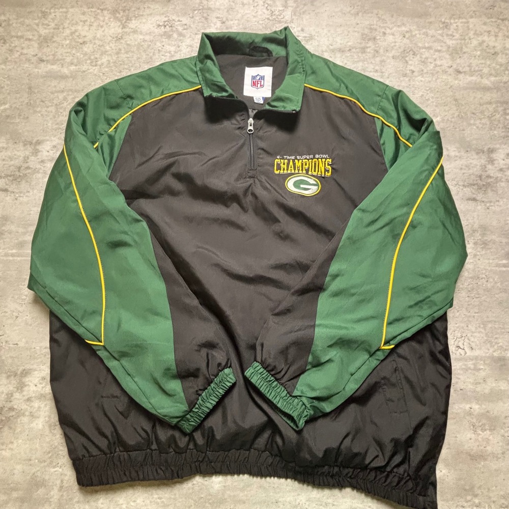 NFL Windbreaker XL Green Bay Packers 4-Time Super Bowl Champions Black Green